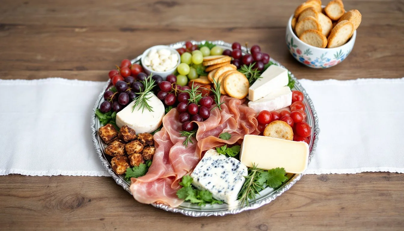 How to arrange a meat and cheese tray with interesting ingredients.