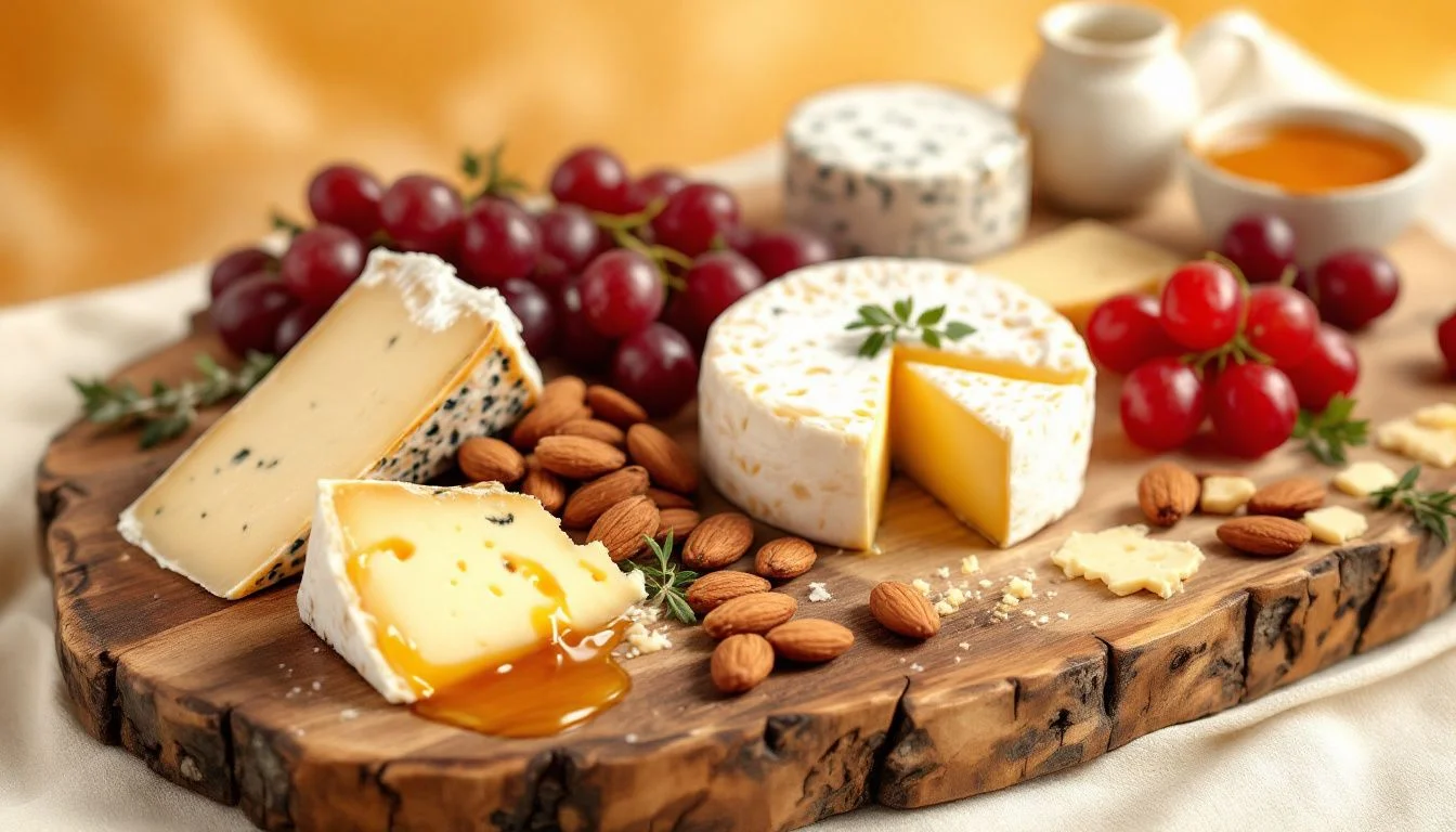 An artfully arranged ultimate cheese board ready for serving.
